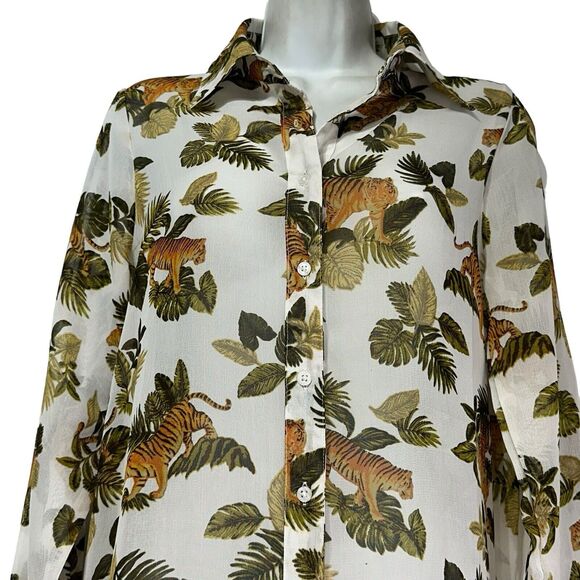 Live 4 Truth Women's Semi Sheer Tiger Print Long Sleeve Blouse Size S - Picture 2 of 8